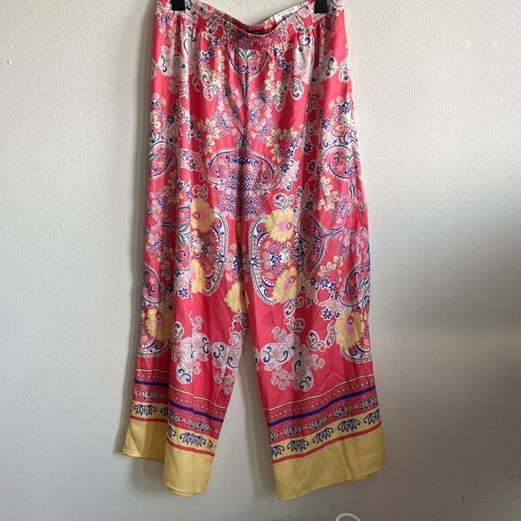 JM Collection NWT Size M orange and yellow print Wide leg - Picture 1 of 9